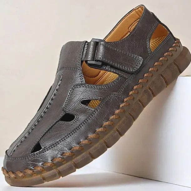 Men's Brown Faux Leather Fisherman Sandals with Velcro Strap, Breathable Design and Comfortable Sole for Summer, Outdoor Activities and Beach Wear