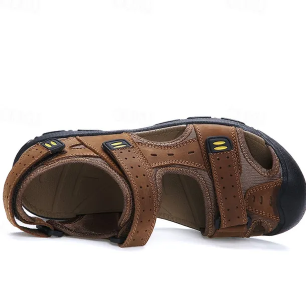 Men's Brown Faux Leather Hiking Sandals - Adjustable Straps, Closed-Toe Design, Anti-Slip Sole, Durable Outdoor Footwear for Summer Trekking