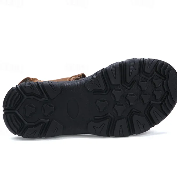 Men's Brown Faux Leather Hiking Sandals - Adjustable Straps, Closed-Toe Design, Anti-Slip Sole, Durable Outdoor Footwear for Summer Trekking