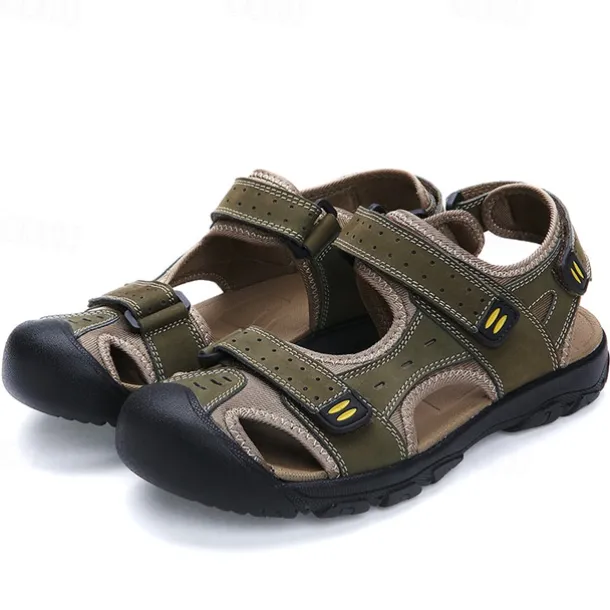 Men's Brown Faux Leather Hiking Sandals - Adjustable Straps, Closed-Toe Design, Anti-Slip Sole, Durable Outdoor Footwear for Summer Trekking