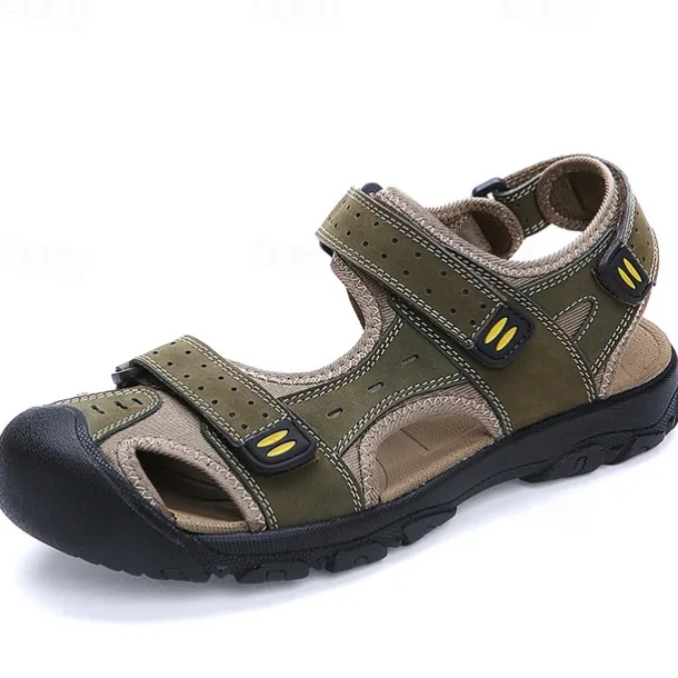 Men's Brown Faux Leather Hiking Sandals - Adjustable Straps, Closed-Toe Design, Anti-Slip Sole, Durable Outdoor Footwear for Summer Trekking
