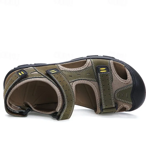 Men's Brown Faux Leather Hiking Sandals - Adjustable Straps, Closed-Toe Design, Anti-Slip Sole, Durable Outdoor Footwear for Summer Trekking