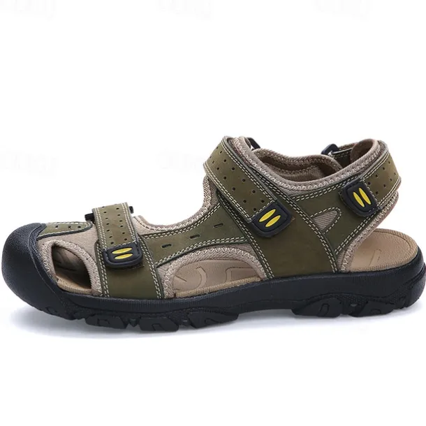 Men's Brown Faux Leather Hiking Sandals - Adjustable Straps, Closed-Toe Design, Anti-Slip Sole, Durable Outdoor Footwear for Summer Trekking