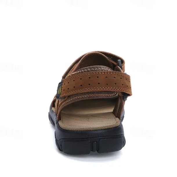 Men's Brown Faux Leather Hiking Sandals - Adjustable Straps, Closed-Toe Design, Anti-Slip Sole, Durable Outdoor Footwear for Summer Trekking