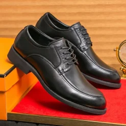 Men's Brown Faux Leather Lace-Up Dress Shoes with Woven Detail, Classic Formal Style, Comfortable for Weddings and Business Events