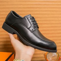 Men's Brown Faux Leather Lace-Up Dress Shoes with Woven Detail, Classic Formal Style, Comfortable for Weddings and Business Events