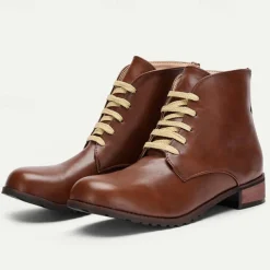 Men's Brown Faux Leather Lace-Up Ankle Boots – Stylish and Durable Casual Footwear for Outdoor and Everyday Wear