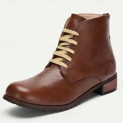 Men's Brown Faux Leather Lace-Up Ankle Boots – Stylish and Durable Casual Footwear for Outdoor and Everyday Wear