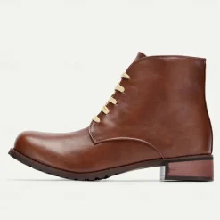 Men's Brown Faux Leather Lace-Up Ankle Boots – Stylish and Durable Casual Footwear for Outdoor and Everyday Wear