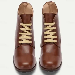 Men's Brown Faux Leather Lace-Up Ankle Boots – Stylish and Durable Casual Footwear for Outdoor and Everyday Wear