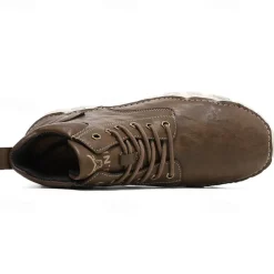 Men's Brown Faux Leather Lace-Up Ankle Boots | Durable Outdoor Footwear with Non-Slip Sole for Hiking and Casual Wear