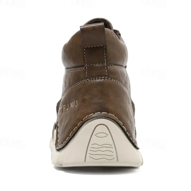 Men's Brown Faux Leather Lace-Up Ankle Boots | Durable Outdoor Footwear with Non-Slip Sole for Hiking and Casual Wear