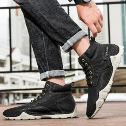 Men's Brown Faux Leather Lace-Up Ankle Boots | Durable Outdoor Footwear with Non-Slip Sole for Hiking and Casual Wear