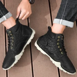 Men's Brown Faux Leather Lace-Up Ankle Boots | Durable Outdoor Footwear with Non-Slip Sole for Hiking and Casual Wear