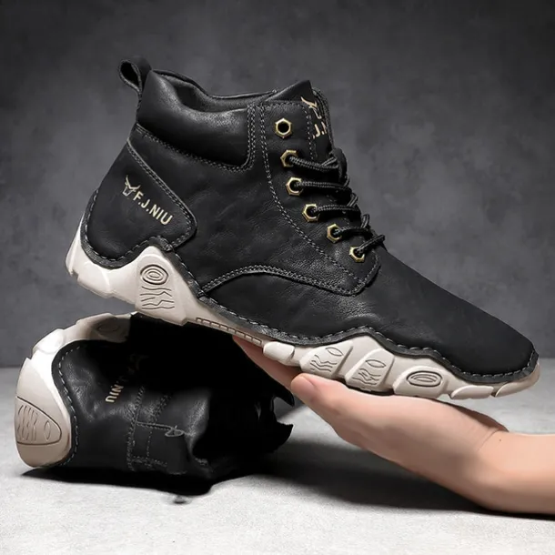 Men's Brown Faux Leather Lace-Up Ankle Boots | Durable Outdoor Footwear with Non-Slip Sole for Hiking and Casual Wear