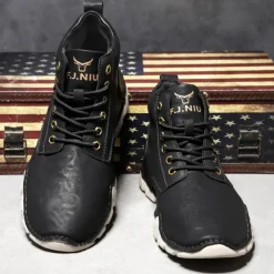 Men's Brown Faux Leather Lace-Up Ankle Boots | Durable Outdoor Footwear with Non-Slip Sole for Hiking and Casual Wear