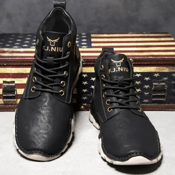 Men's Brown Faux Leather Lace-Up Ankle Boots | Durable Outdoor Footwear with Non-Slip Sole for Hiking and Casual Wear