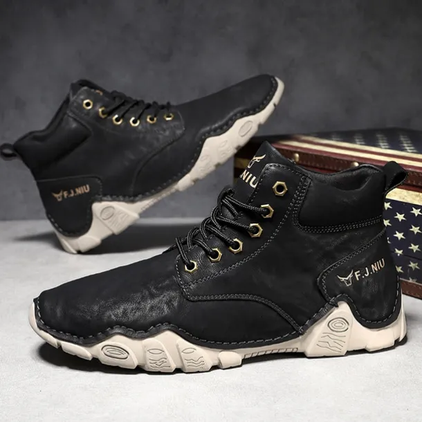 Men's Brown Faux Leather Lace-Up Ankle Boots | Durable Outdoor Footwear with Non-Slip Sole for Hiking and Casual Wear