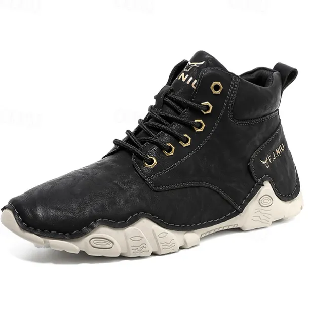 Men's Brown Faux Leather Lace-Up Ankle Boots | Durable Outdoor Footwear with Non-Slip Sole for Hiking and Casual Wear
