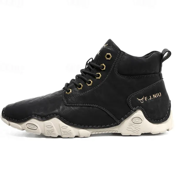 Men's Brown Faux Leather Lace-Up Ankle Boots | Durable Outdoor Footwear with Non-Slip Sole for Hiking and Casual Wear