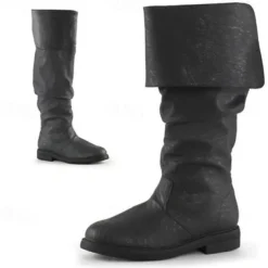 Men's Brown Faux Leather Medieval Pirate Style Slouch Boots – Fold-Over Knee-High Costume Boots for Cosplay, Renaissance Fairs & Themed Events