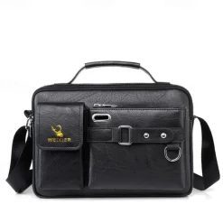 Men's Brown Faux Leather Messenger Bag with Multiple Pockets and Adjustable Strap - Stylish and Functional Crossbody Bag for Travel and Daily Use