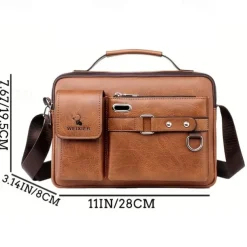 Men's Brown Faux Leather Messenger Bag with Multiple Pockets and Adjustable Strap - Stylish and Functional Crossbody Bag for Travel and Daily Use