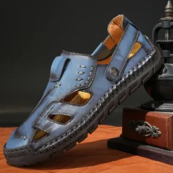 Men's Brown Faux Leather Sandals with Perforated Design, Adjustable Strap, and Durable Sole – Comfortable for Casual Wear, Outdoor and Summer Activities