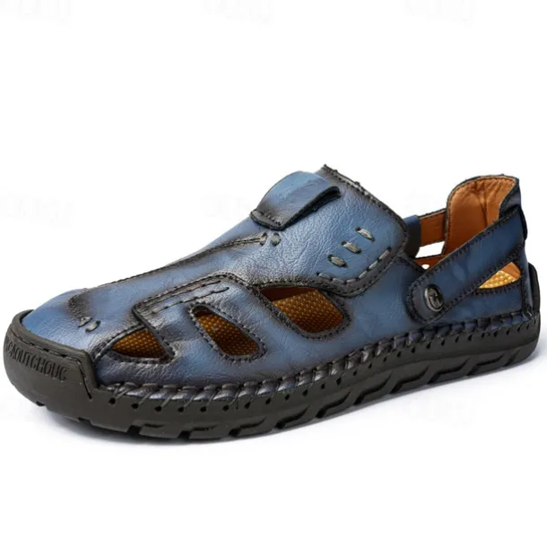 Men's Brown Faux Leather Sandals with Perforated Design, Adjustable Strap, and Durable Sole – Comfortable for Casual Wear, Outdoor and Summer Activities