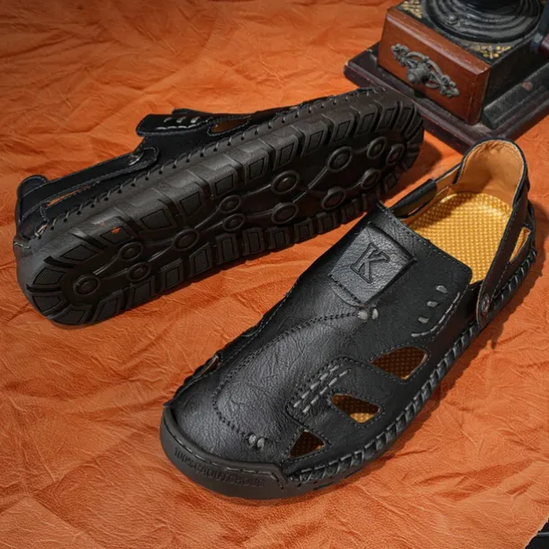 Men's Brown Faux Leather Sandals with Perforated Design, Adjustable Strap, and Durable Sole – Comfortable for Casual Wear, Outdoor and Summer Activities