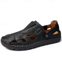 Men's Brown Faux Leather Sandals with Perforated Design, Adjustable Strap, and Durable Sole – Comfortable for Casual Wear, Outdoor and Summer Activities