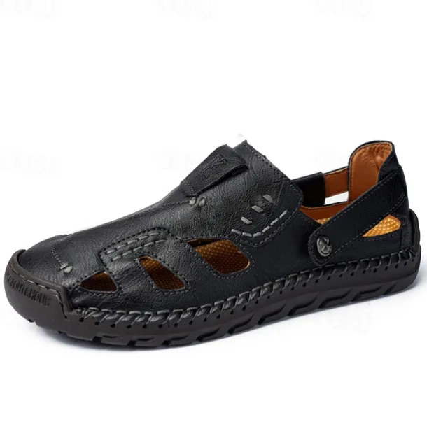 Men's Brown Faux Leather Sandals with Perforated Design, Adjustable Strap, and Durable Sole – Comfortable for Casual Wear, Outdoor and Summer Activities