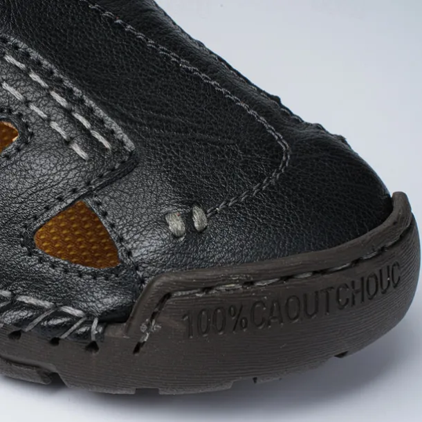 Men's Brown Faux Leather Sandals with Perforated Design, Adjustable Strap, and Durable Sole – Comfortable for Casual Wear, Outdoor and Summer Activities