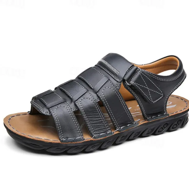 Men's Brown Faux Leather Sandals – Adjustable Straps, Breathable Design, Casual Outdoor Footwear for Summer Activities
