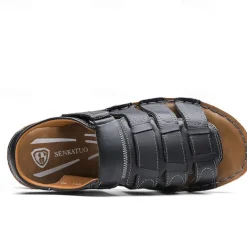 Men's Brown Faux Leather Sandals – Adjustable Straps, Breathable Design, Casual Outdoor Footwear for Summer Activities