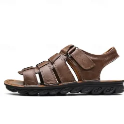 Men's Brown Faux Leather Sandals – Adjustable Straps, Breathable Design, Casual Outdoor Footwear for Summer Activities