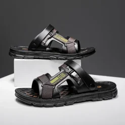 Men's Brown Faux Leather Strap Sandals with Adjustable Buckles - Comfortable Outdoor Casual Summer Footwear