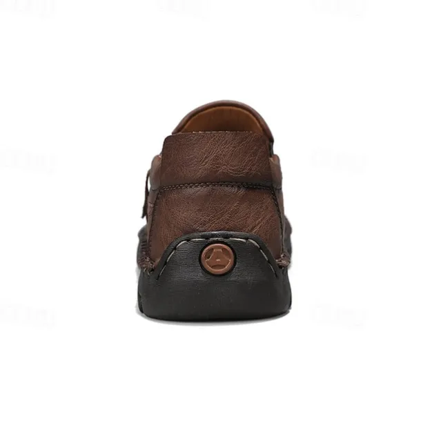 Men's Brown Faux Leather Slip-On Loafers with Side Zipper and Hand-Stitched Details – Comfortable Casual Shoes for Work, Travel, and Daily Wear