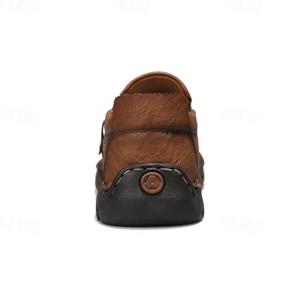 Men's Brown Faux Leather Slip-On Loafers with Side Zipper and Hand-Stitched Details – Comfortable Casual Shoes for Work, Travel, and Daily Wear