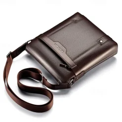 Men's Brown Faux Leather Shoulder Bag – Business Crossbody Messenger Bag for Work & Travel