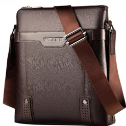 Men's Brown Faux Leather Shoulder Bag – Business Crossbody Messenger Bag for Work & Travel