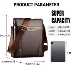 Men's Brown Faux Leather Shoulder Bag – Business Crossbody Messenger Bag for Work & Travel