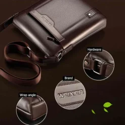 Men's Brown Faux Leather Shoulder Bag – Business Crossbody Messenger Bag for Work & Travel