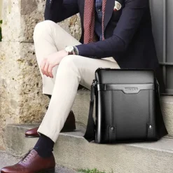 Men's Brown Faux Leather Shoulder Bag – Business Crossbody Messenger Bag for Work & Travel