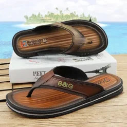 Men's Brown Flip Flop Sandals – Lightweight Non-Slip Beach Slippers with Cushioned Sole for Summer, Travel & Casual Wear