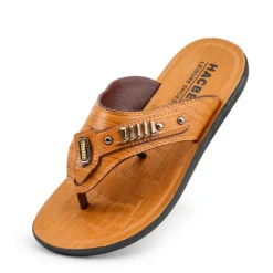 Men's Brown Flip-Flop Sandals – Stylish & Comfortable Slip-On Slippers with Metal Accents for Casual Wear & Beach Outings