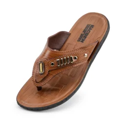 Men's Brown Flip-Flop Sandals – Stylish & Comfortable Slip-On Slippers with Metal Accents for Casual Wear & Beach Outings