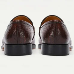 Men's Brown Genuine Leather Penny Loafers – Classic Crocodile Pattern Slip-On Dress Shoes for Kentucky Derby & Business Wear