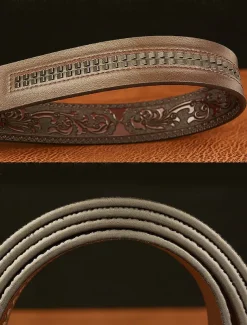 Men's Brown Leather Belt with Embossed Dragon Design and Gold Buckle - Vintage Style, Perfect for Formal and Casual Wear