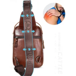 Men's Brown Leather Crossbody Sling Bag with Multiple Compartments and Adjustable Strap, Ideal for Travel and Daily Use
